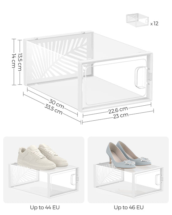 12 Stackable Shoe Storage Boxes up to UK Size 9 Clear