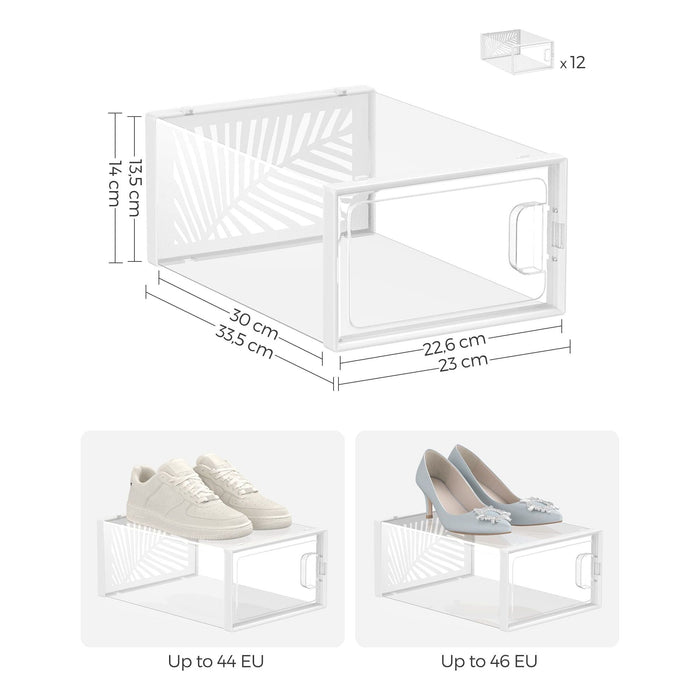 12 Stackable Shoe Storage Boxes up to UK Size 9 Clear