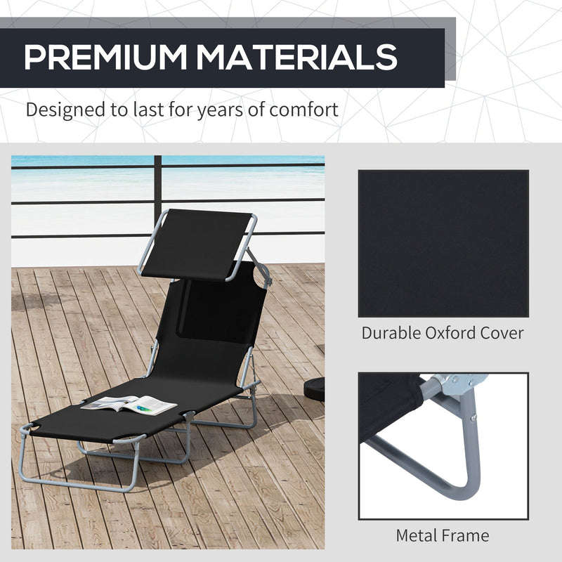 Folding Sun Lounger With Canopy Outsunny