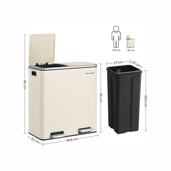 Kitchen Bin With 2 Compartments, Cream