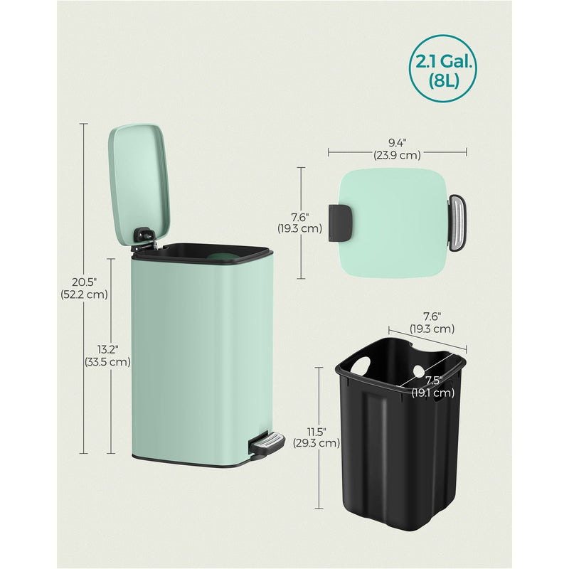 Songmics Small Pedal Bin for Bathroom, 8L