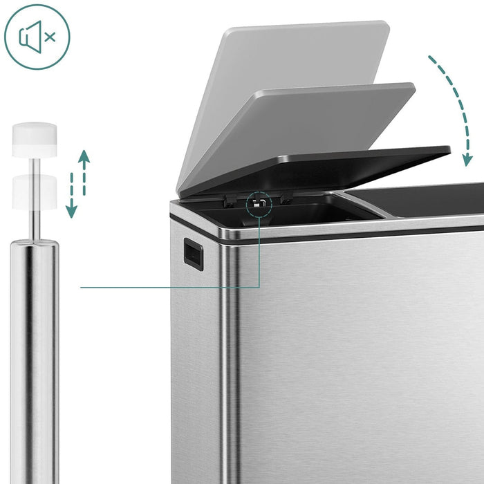 Stainless Steel 2 Compartment Recycling Bin, 60L Capacity