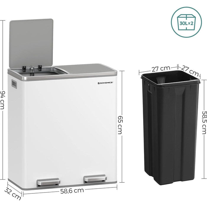 2 Compartment Recycling Bin, White