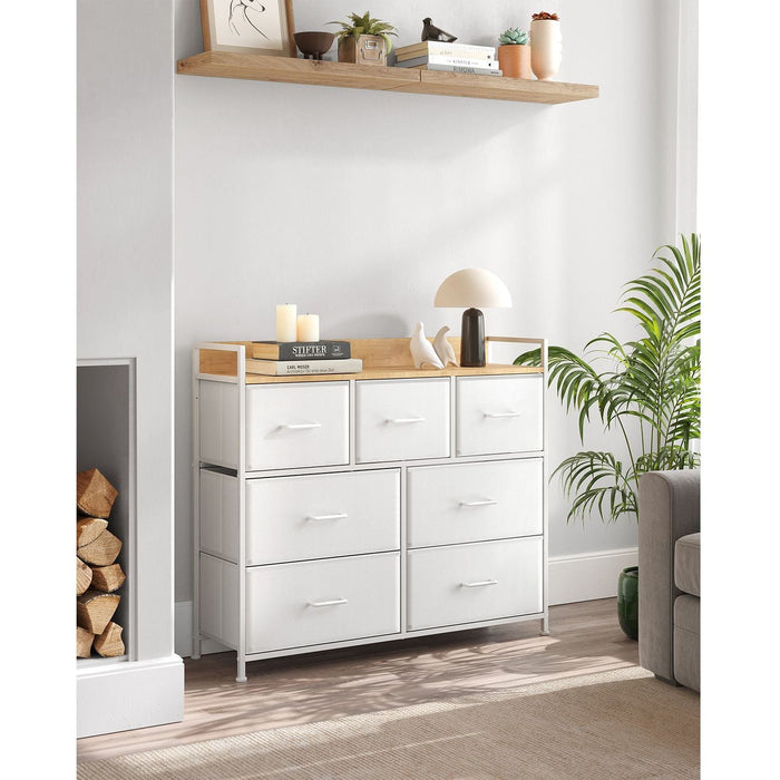 Large Fabric Chest Of Drawers 7 Drawers, White/Oak