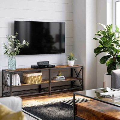 TV Rustic Industrial Stand for 70 Inch TV - 2 Large shelves for storage