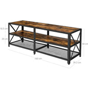 TV Rustic Industrial Stand for 70 Inch TV - 2 Large shelves for storage