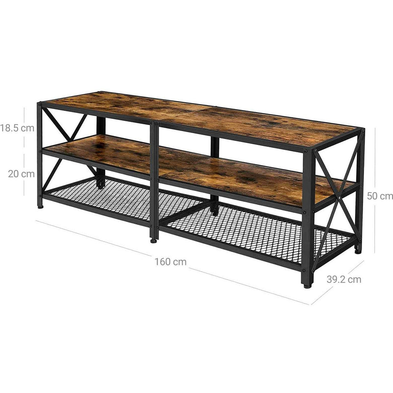 TV Rustic Industrial Stand for 70 Inch TV - 2 Large shelves for storage
