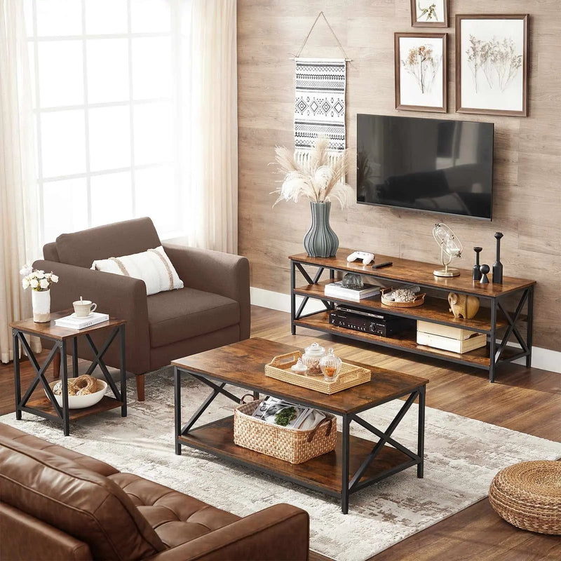 Large Industrial TV Stand 147cm Wide, 50cm High, 40cm Deep  - 2 large open shelves