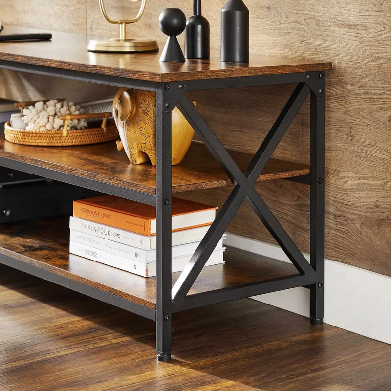 Large Industrial TV Stand 147cm Wide, 50cm High, 40cm Deep  - 2 large open shelves