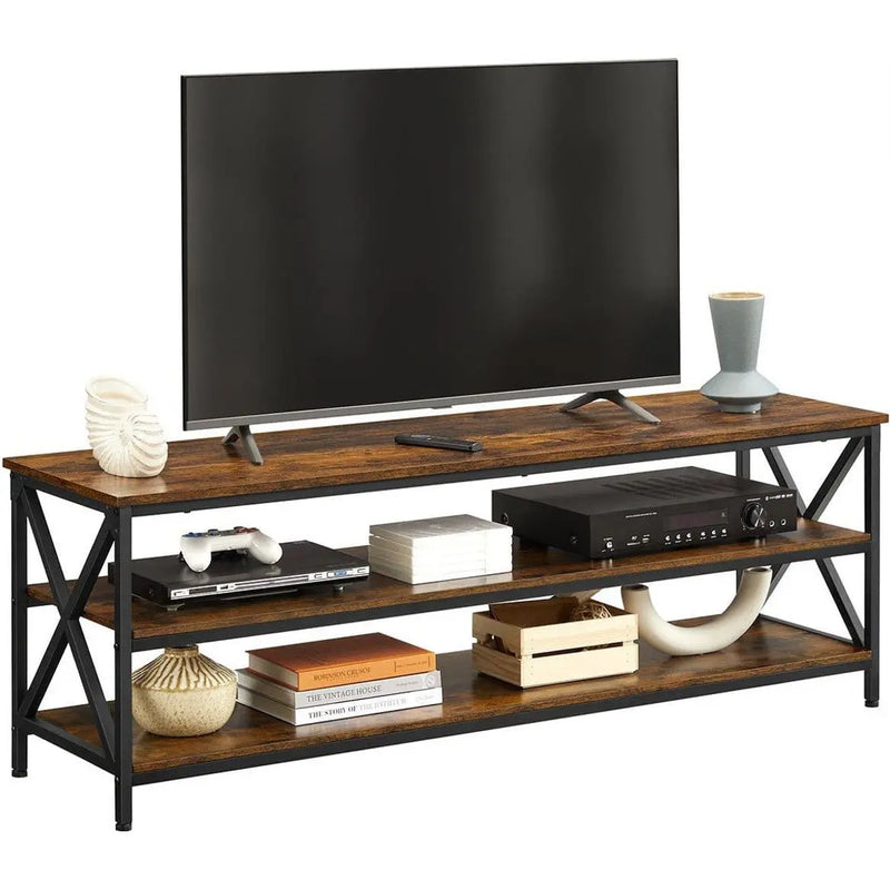Large Industrial TV Stand 147cm Wide, 50cm High, 40cm Deep  - 2 large open shelves