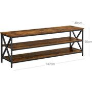 Large Industrial TV Stand 147cm Wide, 50cm High, 40cm Deep  - 2 large open shelves