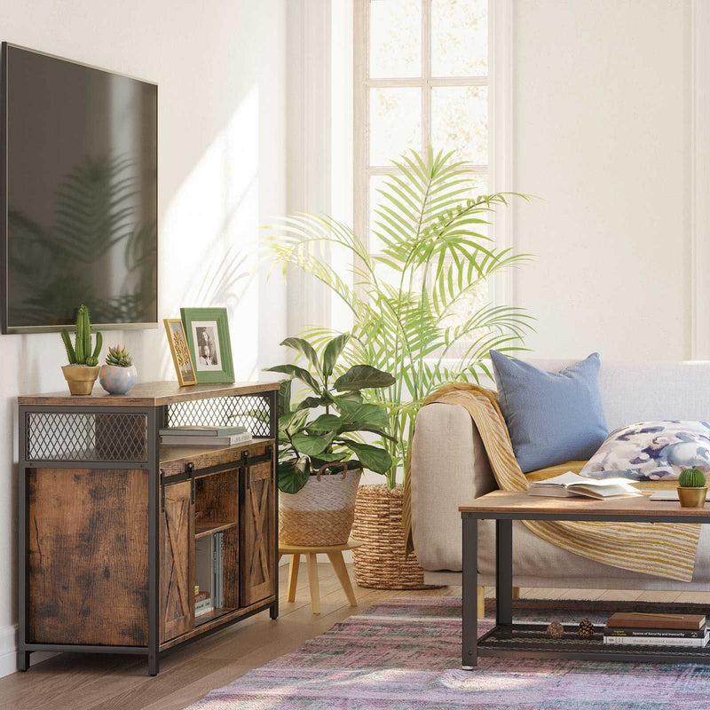 Vasagle Industrial Style TV Cabinet With Sliding Barn Style Doors
