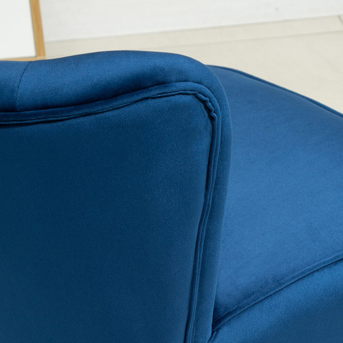 Contemorary Blue Velvet Accent Chair With Footstool