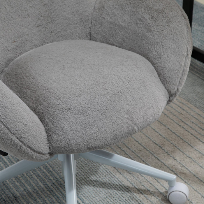 Grey Fluffy Wheelie Office Chair with Armrests