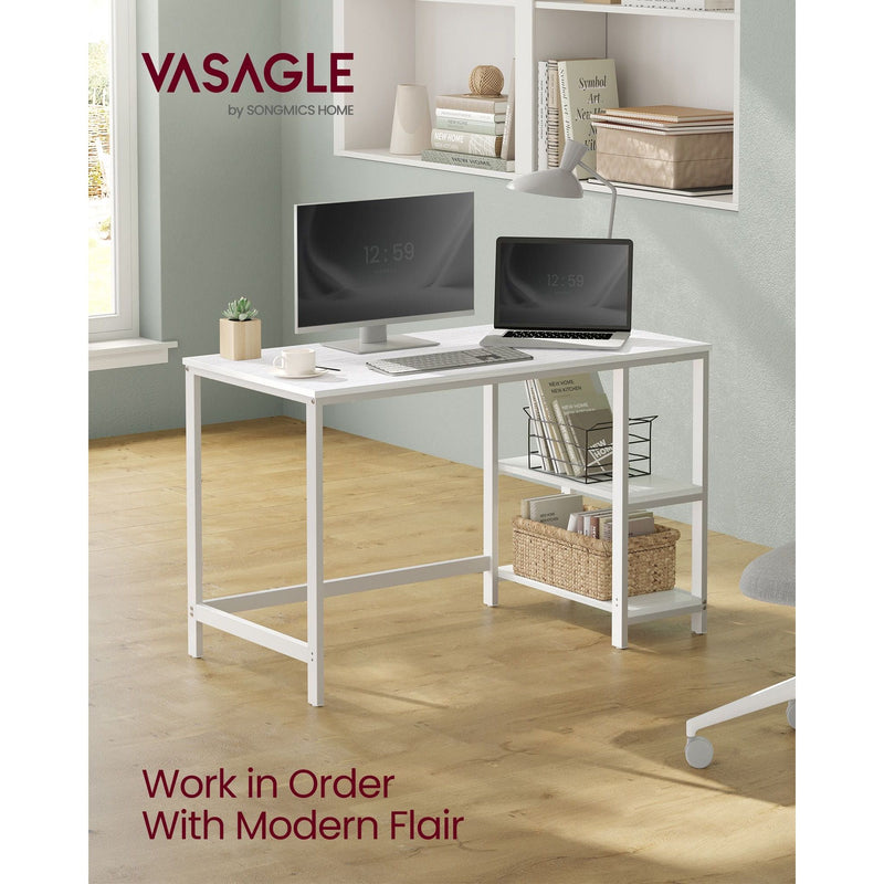 Vasagle White 120cm Desk With Storage For Home Office