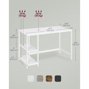 Vasagle White 120cm Desk With Storage For Home Office