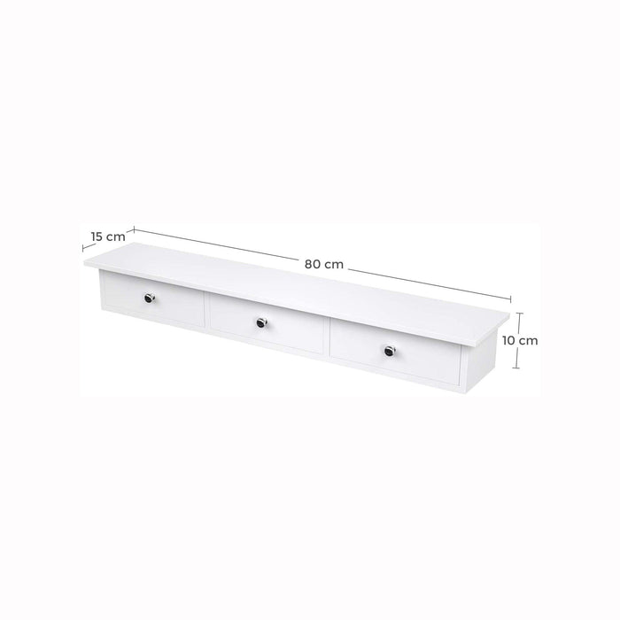 White Wall Mounted Floating Shelf with Drawers