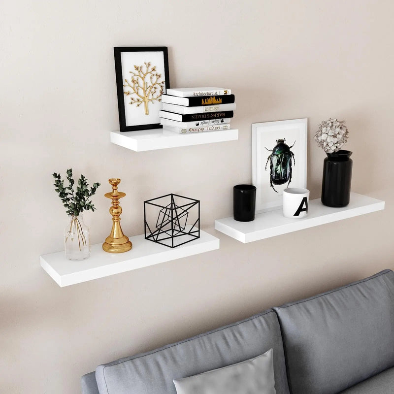 White Floating Wall Shelf by Vasagle - 60cm wide, holds up to 15kg, easy to install, perfect for any room in your house