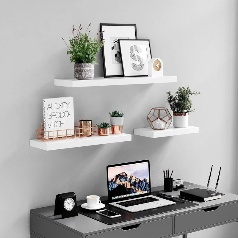 White Floating Wall Shelf by Vasagle - 60cm wide, holds up to 15kg, easy to install, perfect for any room in your house
