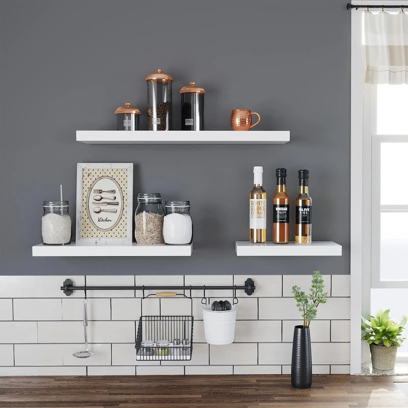 White Floating Wall Shelf by Vasagle - 60cm wide, holds up to 15kg, easy to install, perfect for any room in your house