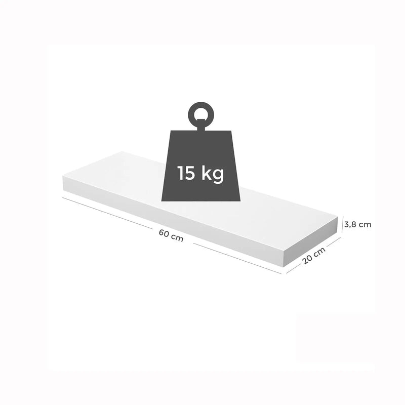 White Floating Wall Shelf by Vasagle - 60cm wide, holds up to 15kg, easy to install, perfect for any room in your house