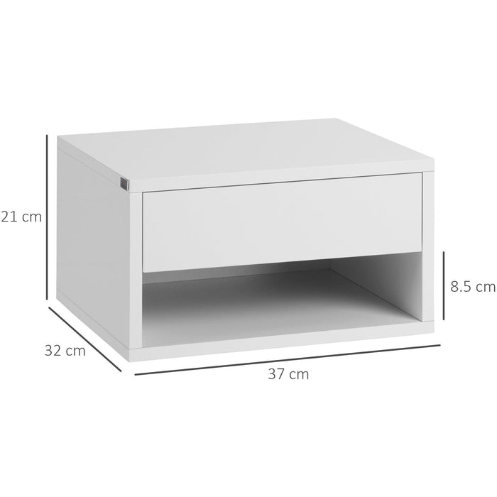 Wall-Mounted Bedside Table, Gloss White, 37x32x21cm (Set of 2)