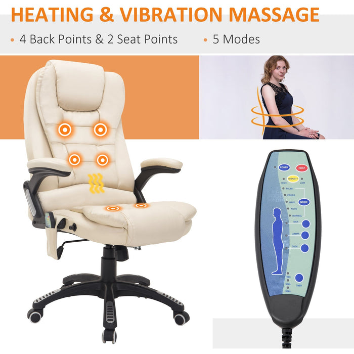 Beige High-Back Massage Executive Chair with Tilt