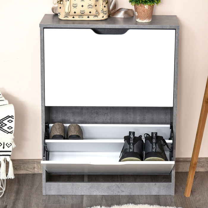 2 Tier Shoe Cabinet with Drawer, Holds 8 Pairs
