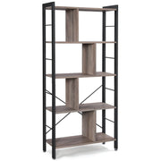 4 Tier Industrial Bookcase by Vasagle - black steel frame with rustic brown wooden shelves - staggered layout provides stylish touch to your living room