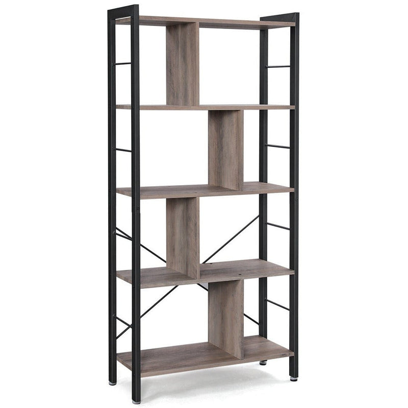 4 Tier Industrial Bookcase by Vasagle - black steel frame with rustic brown wooden shelves - staggered layout provides stylish touch to your living room