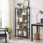 4 Tier Industrial Bookcase by Vasagle - black steel frame with rustic brown wooden shelves - staggered layout provides stylish touch to your living room