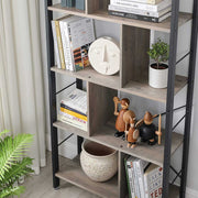 4 Tier Industrial Bookcase by Vasagle - black steel frame with rustic brown wooden shelves - staggered layout provides stylish touch to your living room