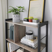 4 Tier Industrial Bookcase by Vasagle - black steel frame with rustic brown wooden shelves - staggered layout provides stylish touch to your living room