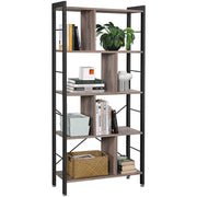 4 Tier Industrial Bookcase by Vasagle - black steel frame with rustic brown wooden shelves - staggered layout provides stylish touch to your living room