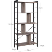 4 Tier Industrial Bookcase by Vasagle - black steel frame with rustic brown wooden shelves - staggered layout provides stylish touch to your living room