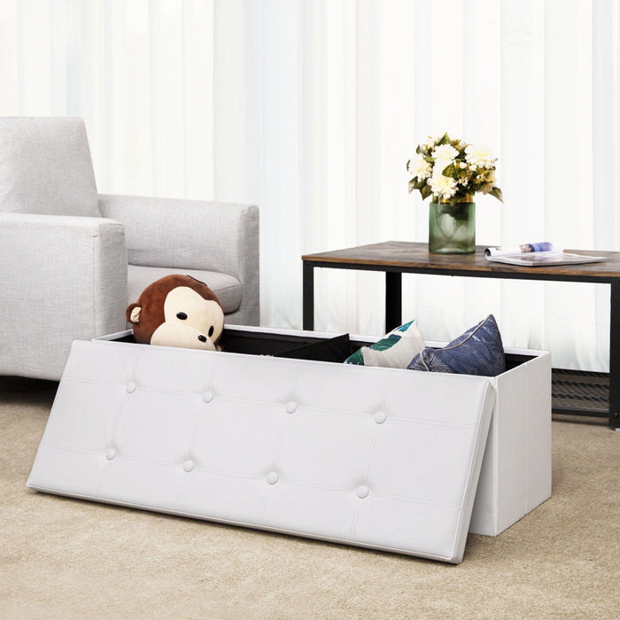 Large White Storage Ottoman With Lid