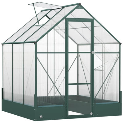6x6 Polycarbonate Greenhouse, Custom Interior, Aluminium Frame Outsunny