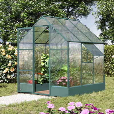 6x6 Polycarbonate Greenhouse, Custom Interior, Aluminium Frame Outsunny