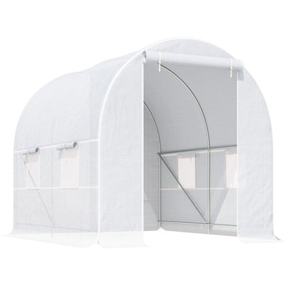 Large Walk In Greenhouse, Galvanised Steel, 2.5x2x2m, White Outsunny