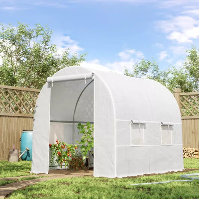 Large Walk In Greenhouse, Galvanised Steel, 2.5x2x2m, White Outsunny