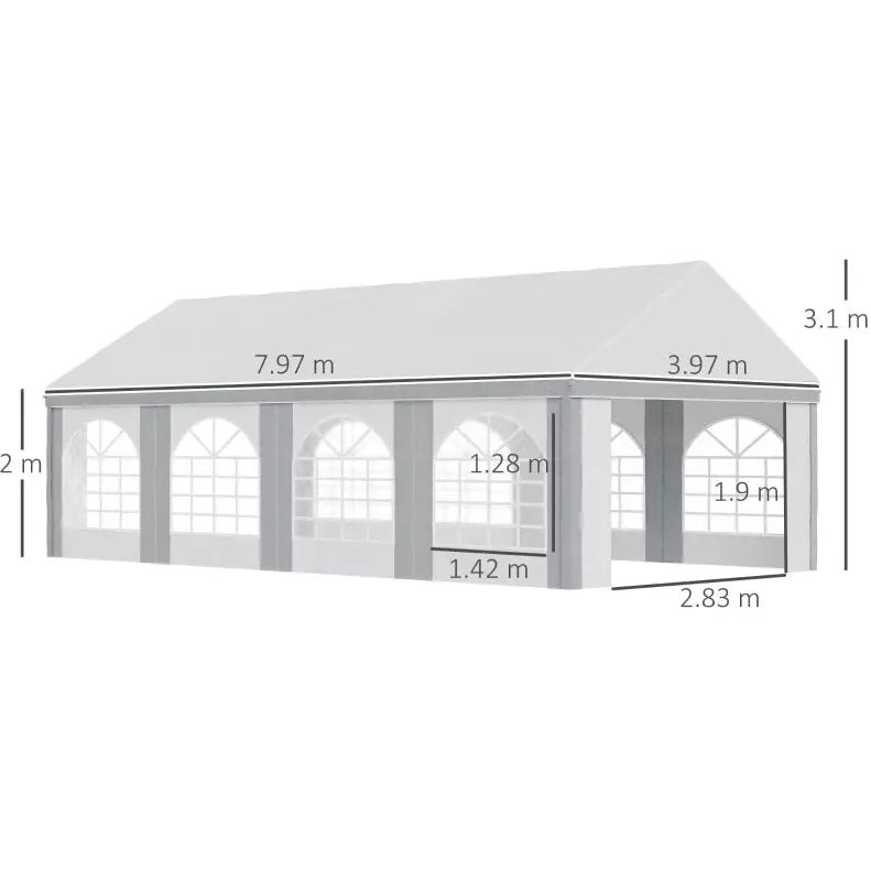 Large Party Tent With Windows White With Grey Stripes