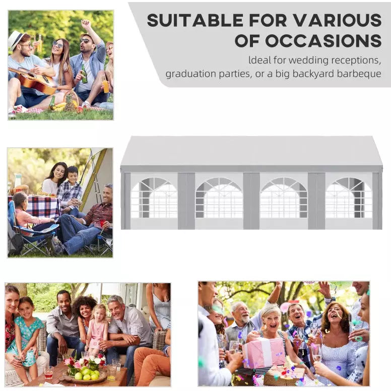 Large Party Tent With Windows White With Grey Stripes