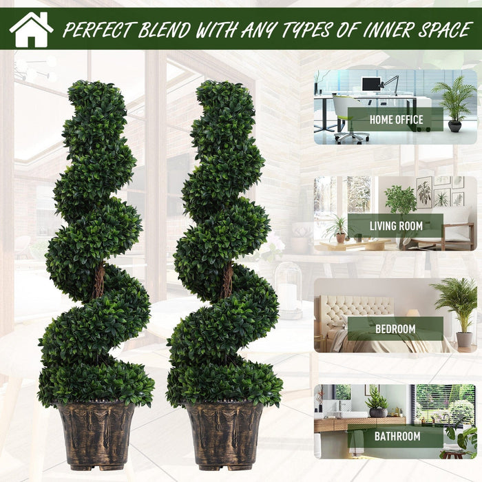 Set of 2 Artificial Boxwood Spiral Topiaries, Indoor/Outdoor