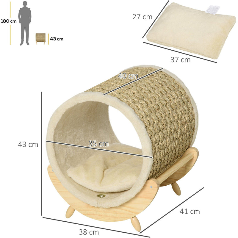 Indoor Cat House, Sisal Wrapped, Soft Cushion, Khaki