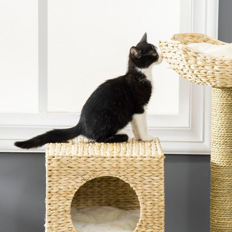 PawHut Cattail Weave Cat Tower, Natural PawHut
