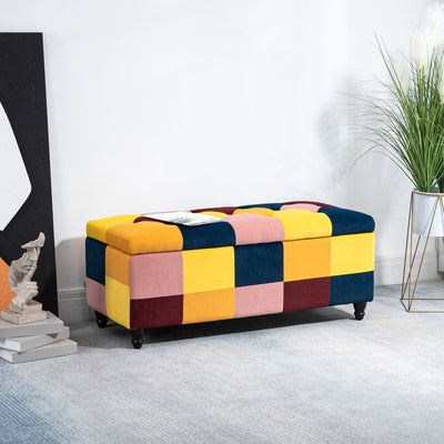 Multicoloured Velvet Ottoman, 114x47x47cm Homcom
