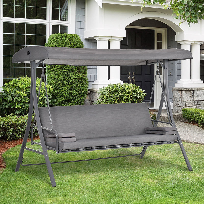 Outsunny 3 Seater Convertible Swing Chair Bed, Grey Outsunny