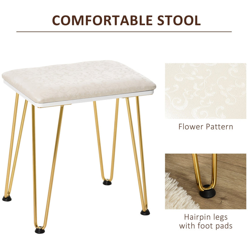 Dressing Table Set, LED, Round Mirror, White