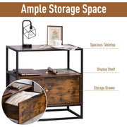 Industrial Style Side Table with Drawer, Shelf, Steel Frame Homcom