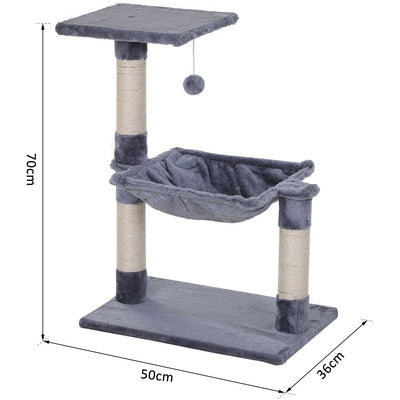 Beige 2-Tier Sisal Rope Cat Scratching Post w/ Dangle Toy Pawhut